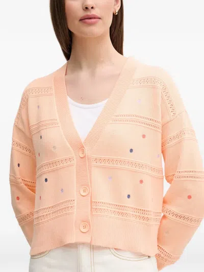 Benetton Flower Embroidered Cardigan In Orange