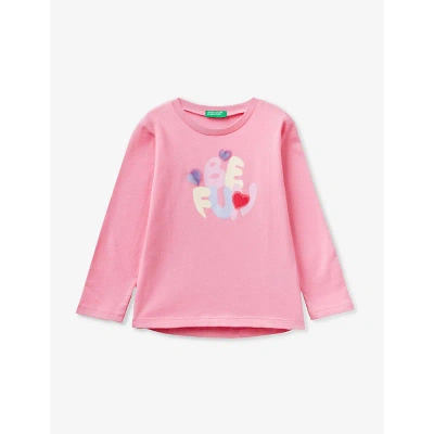 Benetton Babies'  Fuchsia Pink Graphic-print Long-sleeve Cotton T-shirt 18 Months - 6 Years