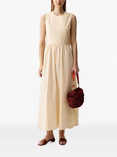 Benetton Gathered-waist Cut-out Sleeveless Midi Dress In Neutral