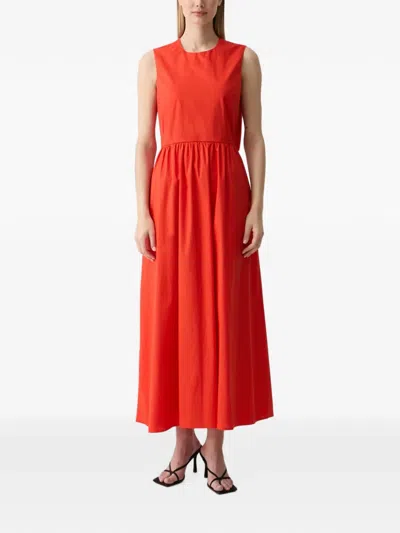 Benetton Gathered-waist Cut-out Sleeveless Midi Dress In Orange
