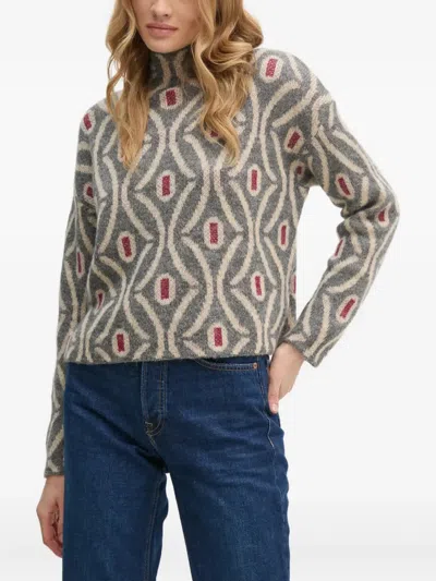 Benetton Geometric-pattern Roll-neck Sweater In Gray
