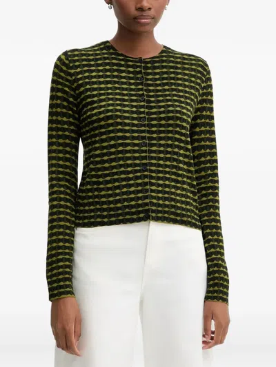 Benetton Geometric-pattern Button-front Cardigan In Green