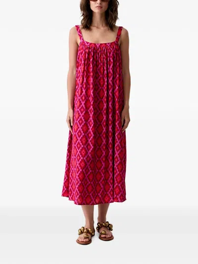 Benetton Geometric-print Tie-back Maxi Dress In Pink