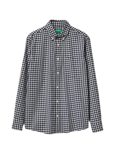 Benetton Gingham-check Flannel Shirt In Black