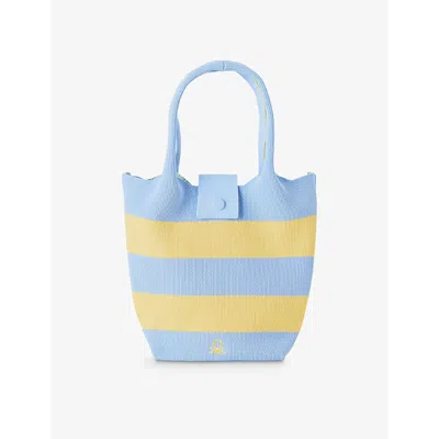 Benetton Girls Blue And Yellow Kids Logo-embroidered Stripe Woven Handbag