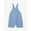 BENETTON BENETTON GIRLS BLUE CHECK KIDS LOGO-EMBROIDERED GINGHAM COTTON DUNGAREES 1-18 MONTHS