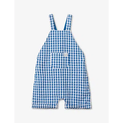 Benetton Girls Blue Check Kids Logo-embroidered Gingham Cotton Dungarees 1-18 Months