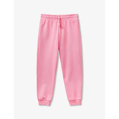 Benetton Girls Fuchsia Pink Kids Brand-embroidered Elasticated-waist Organic-cotton Jogging Bottoms