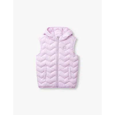 Benetton Girls Lilac Kids Padded Logo-embroidered Hooded Shell Gilet 6-14 Years 11-12