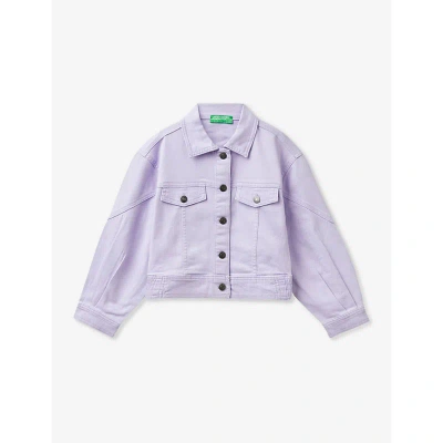 Benetton Girls Lilac Kids Patch-pocket Stretch-cotton Denim Jacket 6-14 Years