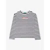 BENETTON BENETTON GIRLS VY BLUE KIDS BEAD-EMBROIDERED STRIPED COTTON-JERSEY T-SHIRT 6-14 YEARS