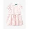 BENETTON BENETTON GIRLS PALE PINK FLORAL KIDS FLORAL-PRINT BELTED COTTON DRESS 18 MONTHS-6 YEARS