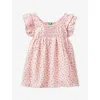BENETTON BENETTON GIRLS PALE PINK KIDS FLORAL-PRINT SHIRRED COTTON AND LINEN DRESS 18 MONTHS-6 YEARS