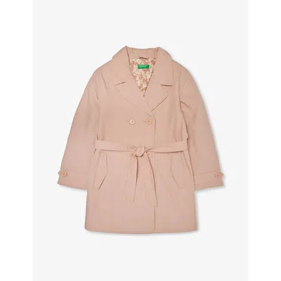Benetton Girls Pale Pink Kids Notch-lapel Belted Cotton-poplin Trench Coat 6-14 Years