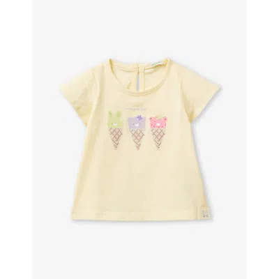 Benetton Girls Pale Yellow Kids Ice Cream-print Short-sleeve Cotton-jersey T-shirt 1-18 Months
