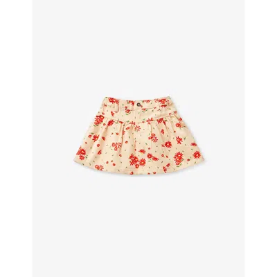 Benetton Girls Peach Pattern Kids Floral-print Cotton Mini Skirt 18 Months-6 Years