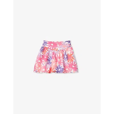 Benetton Girls Pink Floral Kids Floral-print Regular-fit Woven Mini Skirt