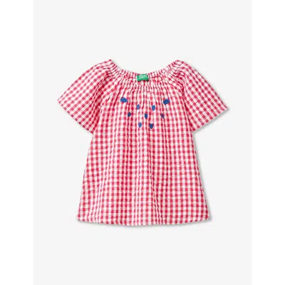 Benetton Girls Pink Kids Fruit-embroidered Gingham Cotton Blouse 18 Months-6 Years
