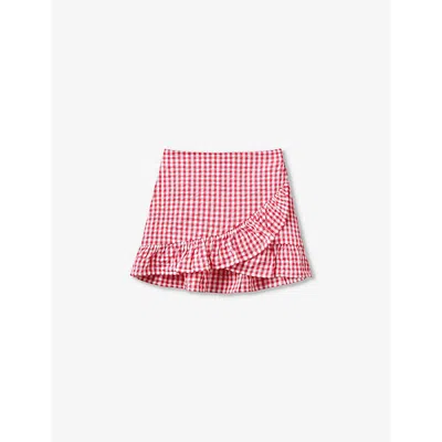 Benetton Girls Pink Kids Vichy Gingham-print Elasticated-waist Cotton Mini Skirt 6-14 Years