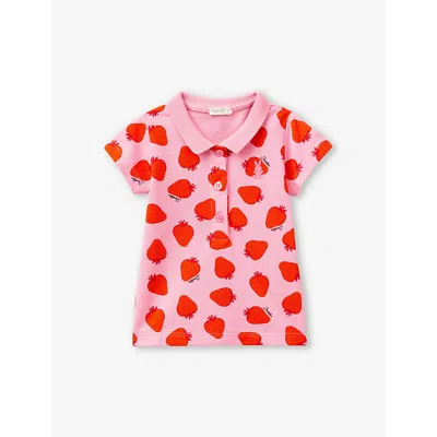 Benetton Girls Pink Strawberry Kids Strawberry-print Logo-appliqué Stretch-cotton Polo Shirt 3-18 Mo
