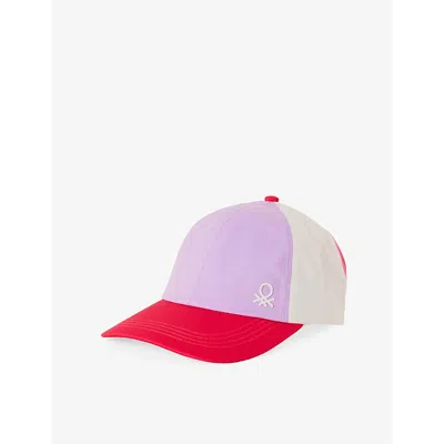 Benetton Kids' Logo-embroidered Colour-block Cotton Cap In Pink/lilac