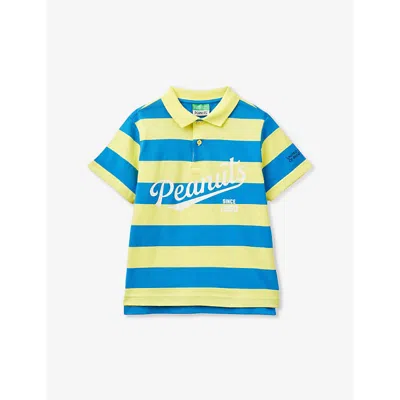 Benetton Kids' Snoopy Logo-print Striped Cotton Polo 6-14 Years In Turquoise/yellow