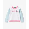 Benetton Girls White Colourblock Kids Logo-print Colour-block Organic-cotton Sweatshirt 18 Months-6