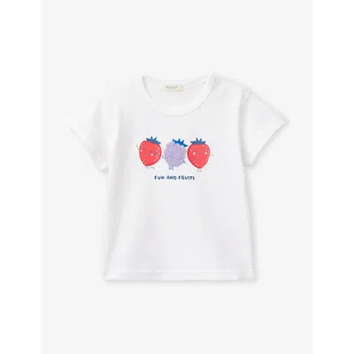 Benetton Girls White Fruit Kids Graphic-embroidered Short-sleeve Organic-cotton T-shirt 1-18 Months
