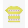Benetton Kids' Floral-print Short-sleeve Cotton T-shirt 6-14 Years In Yellow/white