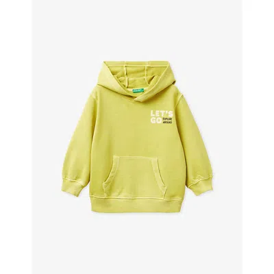 Benetton Kids' Yellow Graphic Embroidered Cotton-jersey Hoody 6-1 In Multi
