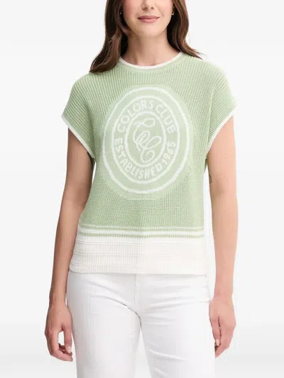 Benetton Graphic Knit Top In Green
