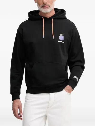 Benetton Graphic-print Drawstring Hoodie In Black