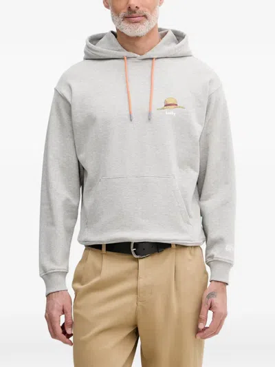 Benetton Graphic-print Drawstring Hoodie In Gray