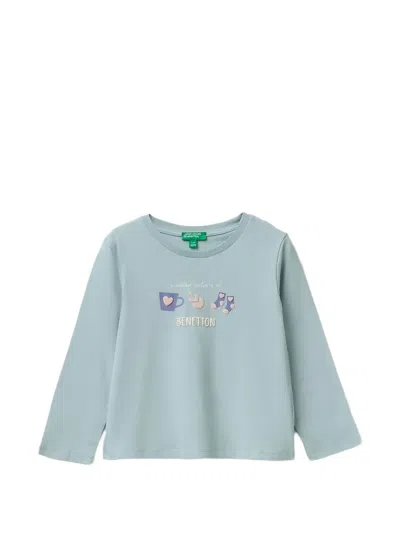Benetton Kids' Graphic-print Long-sleeve T-shirt In Blue