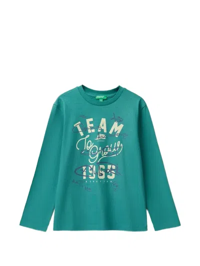 Benetton Kids' Graphic-print Long-sleeve T-shirt In Green