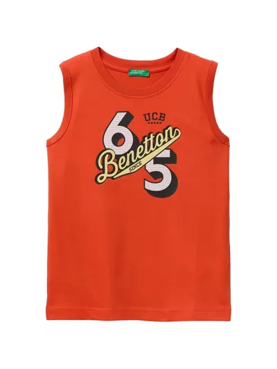 Benetton Kids' Graphic-print Tank Top In Orange