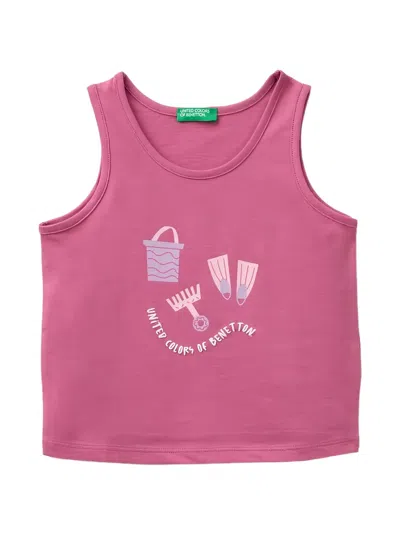 Benetton Kids' Graphic-print Tank Top In Pink
