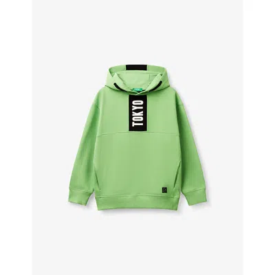Benetton Kids' Green Relaxed-fit Slogan-print Cotton-jersey Hoody 6-14
