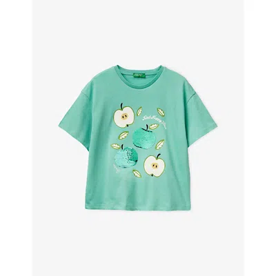 Benetton Kids' Green Sequin-embellished Cotton-jersey T-shirt 6-13