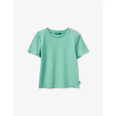 Benetton Kids' Green Short-sleeved Ribbed Cotton-jersey T-shirt 6-13