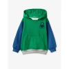 Benetton Babies' Branded Colour-block Cotton-jersey Hoody 18 Months - 6 Years In Green/grey