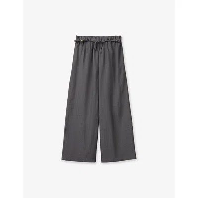 Benetton Kids' Grey Wide-leg Belted Woven Trousers 10-13 In Gray