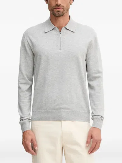 Benetton Half-zip Long-sleeve Polo Shirt In Gray