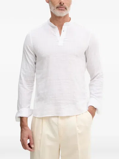 Benetton Henley Textured Long-sleeve Shirt In White