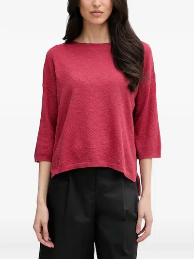 Benetton Herringbone-knit Three-quarter-sleeve Sweater In Red