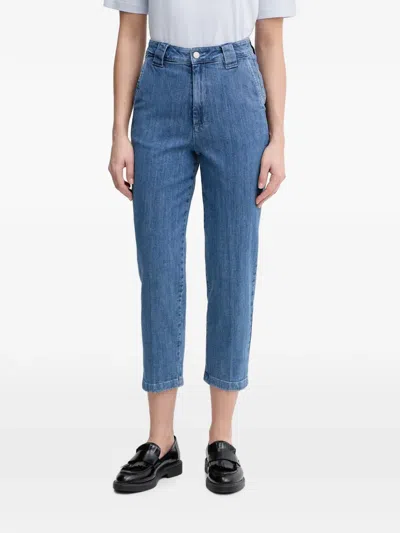Benetton High-waisted Cropped Jeans In Blue