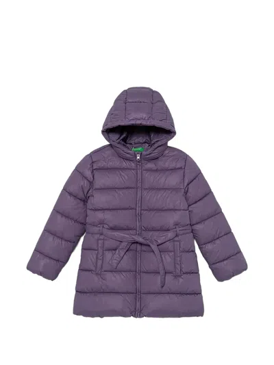 Benetton Hooded Belted Coat In Purple