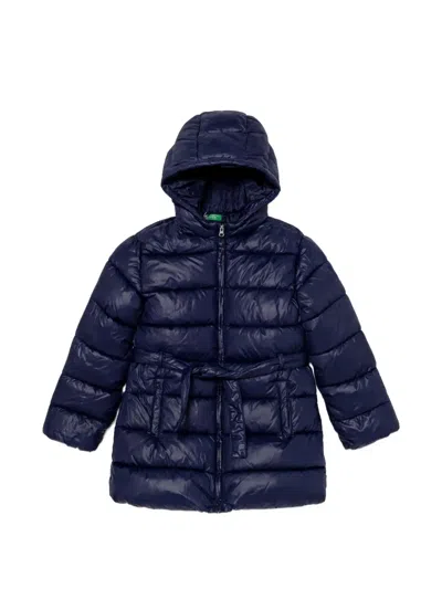 Benetton Kids' Hooded Belted Jacket In Blue