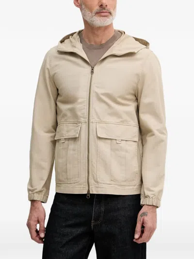 Benetton Hooded Patch-pocket Jacket In Neutral