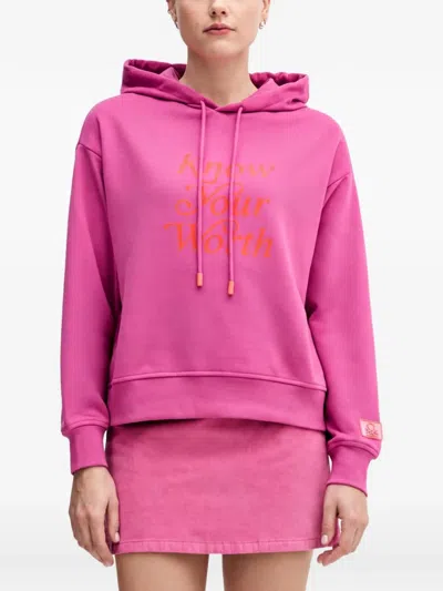 Benetton Hooded Print Sweatshirt In Pink